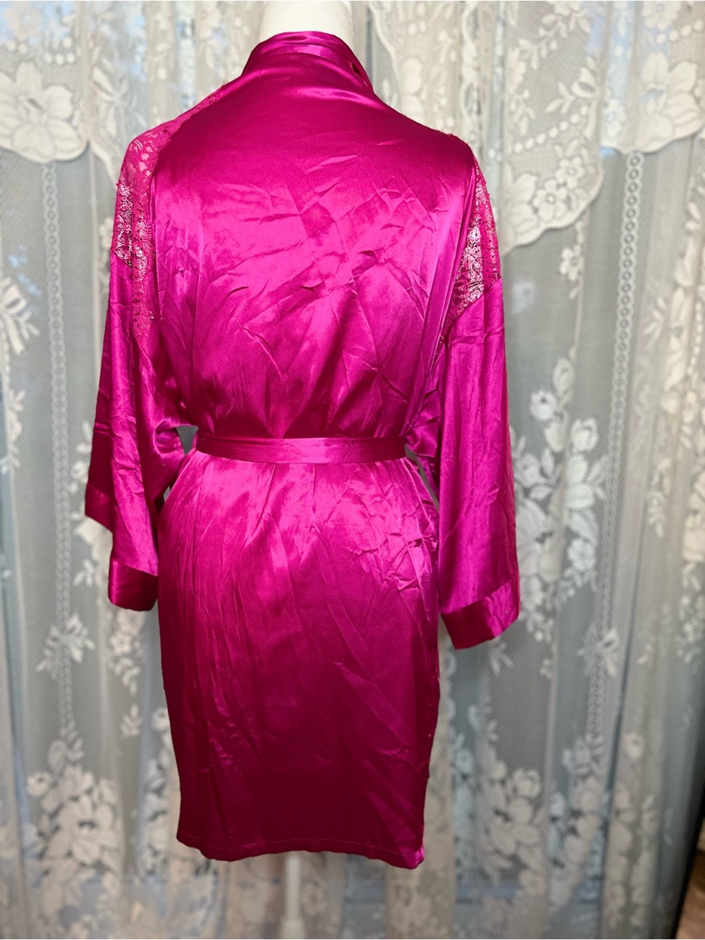 Victoria's Secret Hot Pink Satin Lace-Trim Robe XS - Picture 5 of 6
